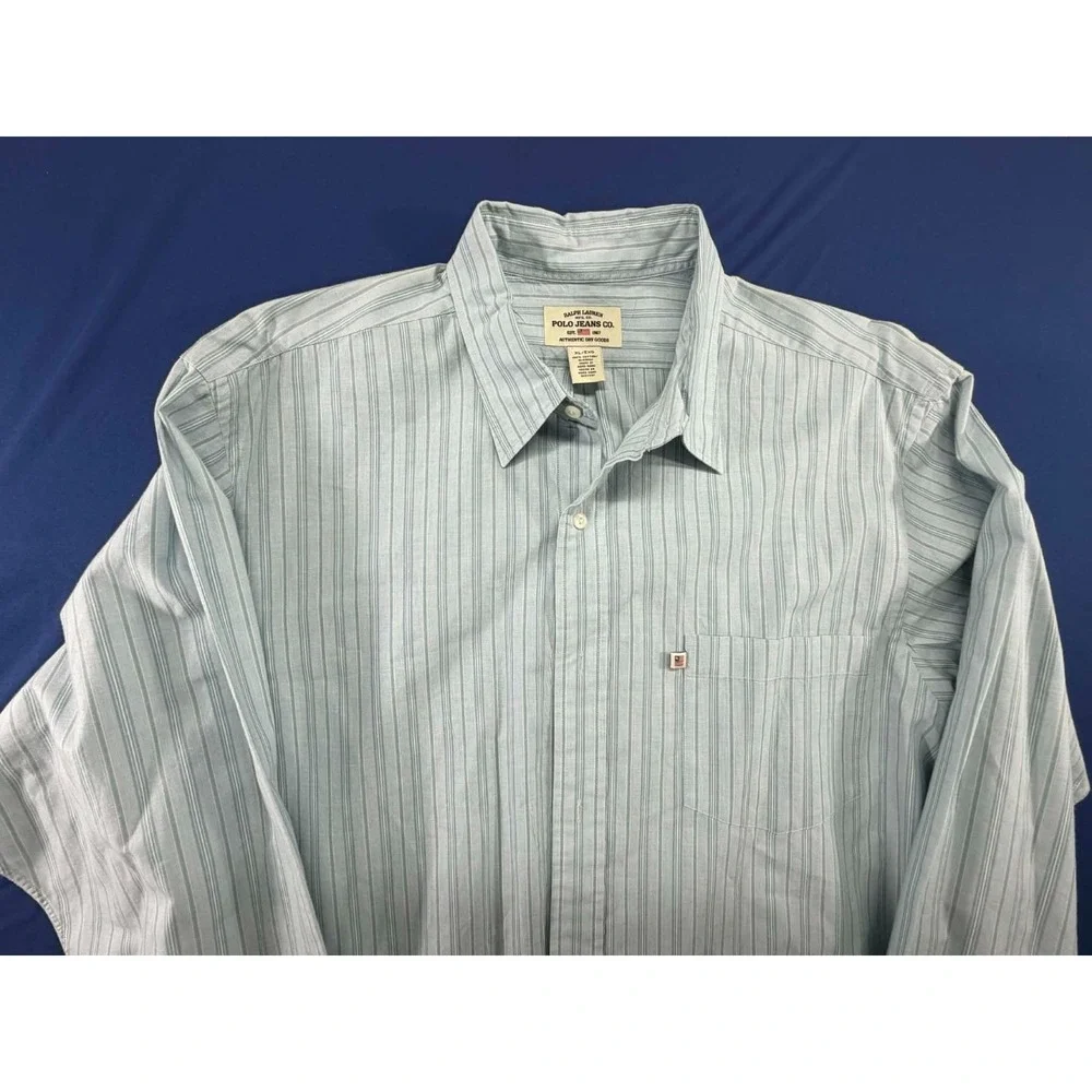 Vintage Ralph Lauren Polo Jeans‎ Men Dress Shirt Striped Green Size XL